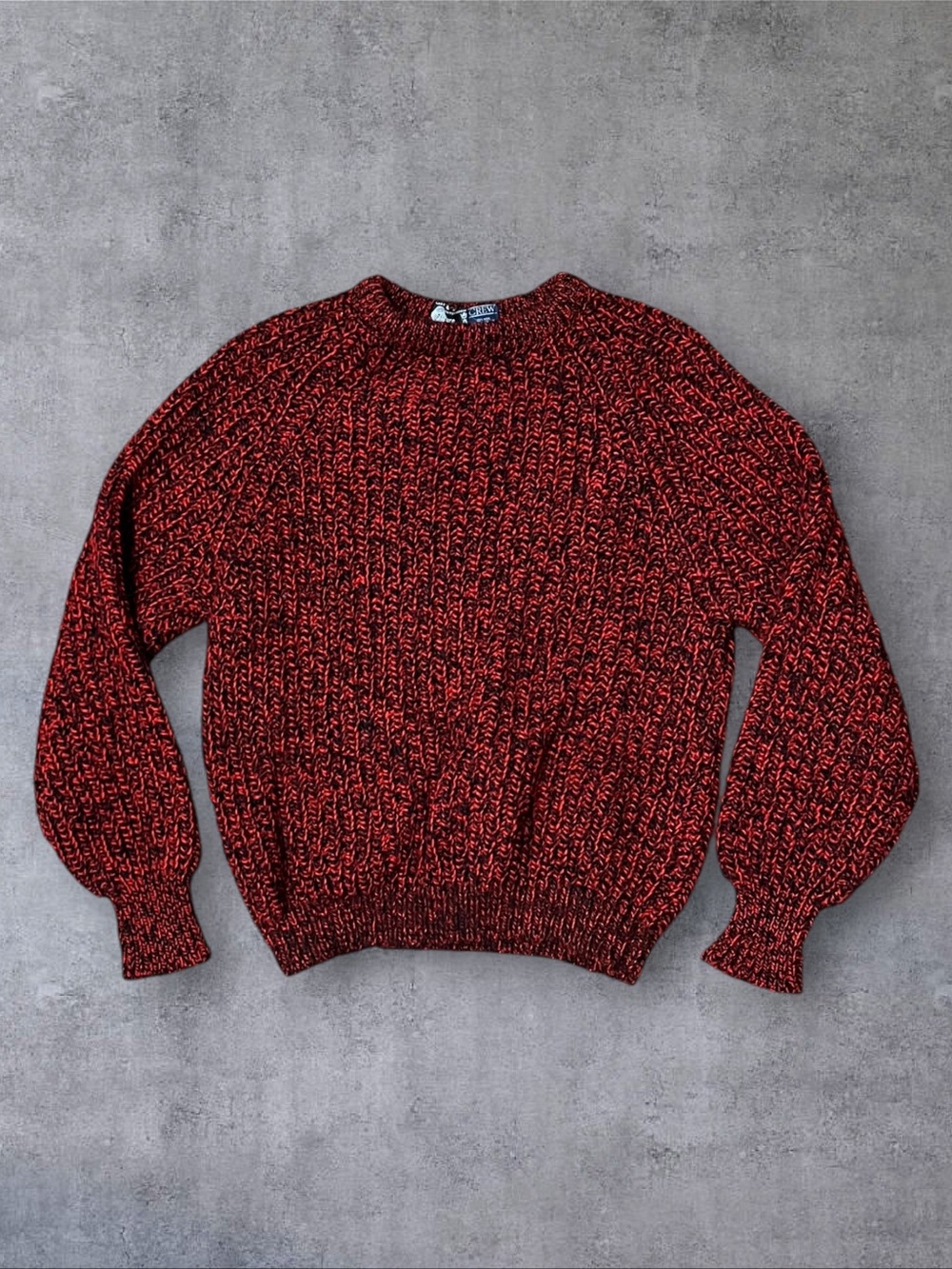 Vintage 80s / 90s J. Crew Sz L Pure New Wool Black & Red Sweater